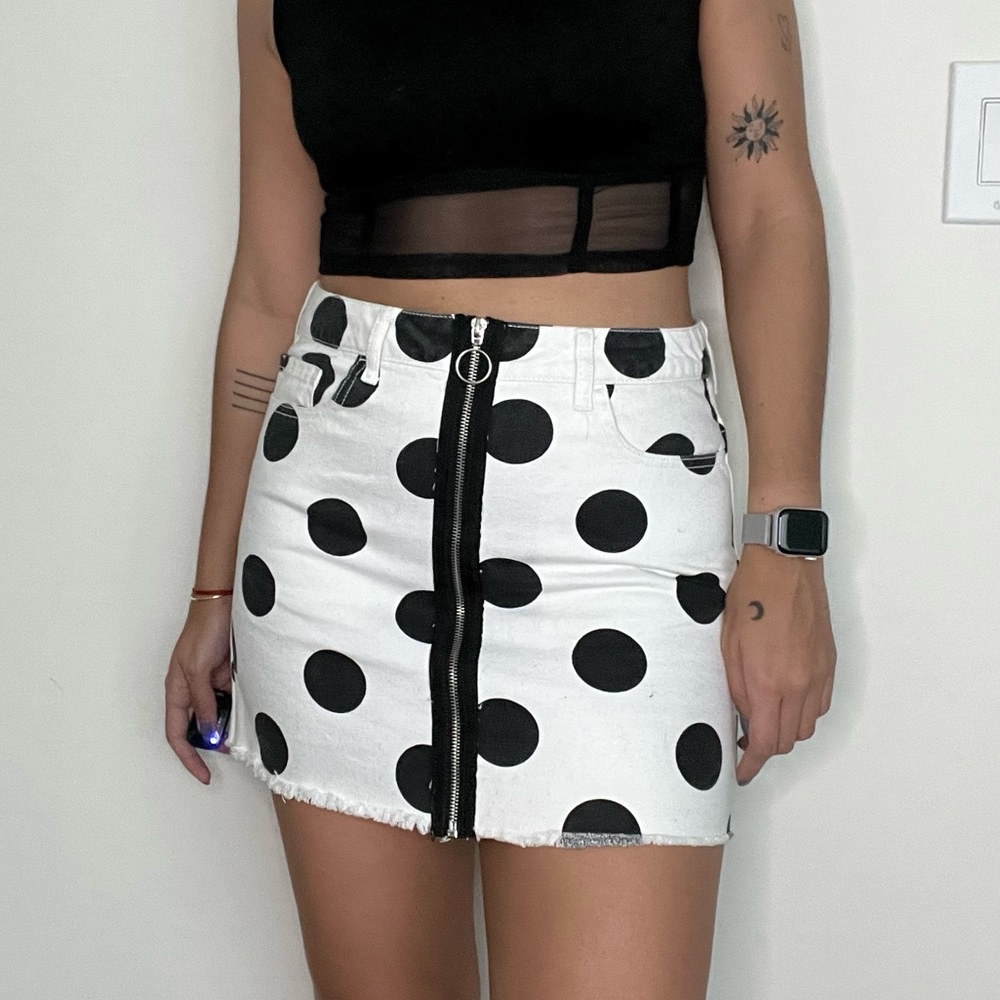 Forever 21 • Black & White Polka Dot Denim Skirt